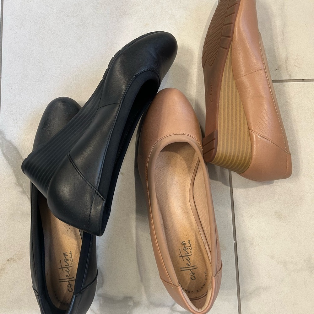 Clark’s Black and Praline Mallory Wedge Shoes Lot
